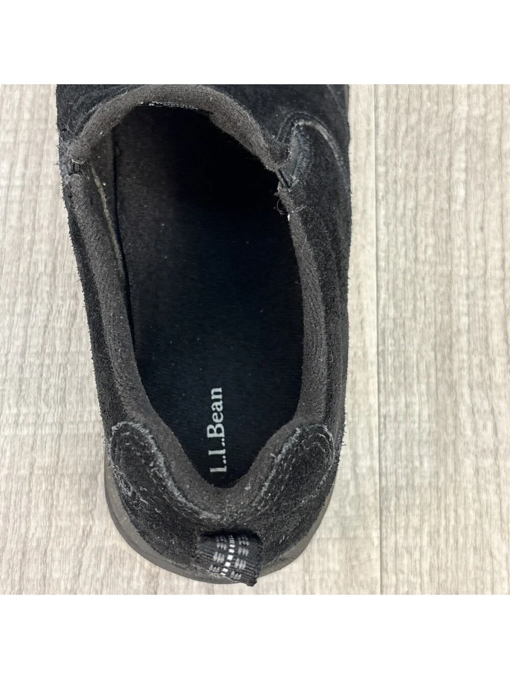 LL Bean Women's Suede Slip-On Moc Shoes Black Size 8